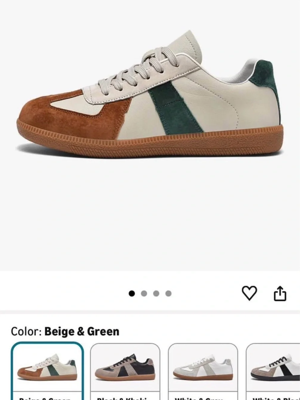 Women’s Beige & Green Low-Top Leather Sneaker